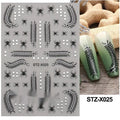 Sheet of black and silver cartoon strip nail art stickers with 60 designs