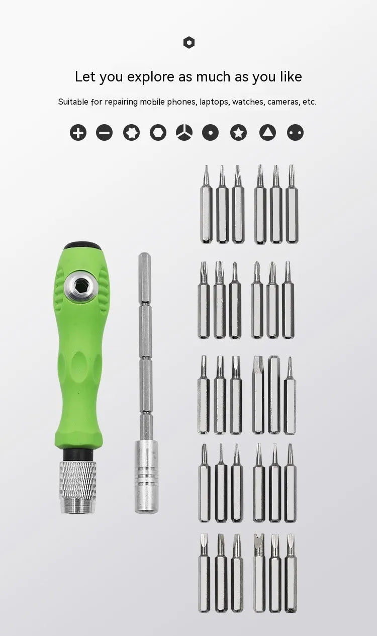 32-in-1 screwdriver set for mobile phone repair with bits organised in combination case