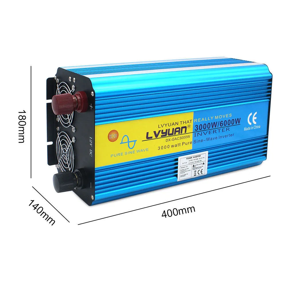 Blue 3000W car power inverter with digital display and UK socket