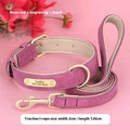 Double-layer leather dog collar with mohair lining in rose red, adjustable for dogs 7-65 pounds with matching lead.