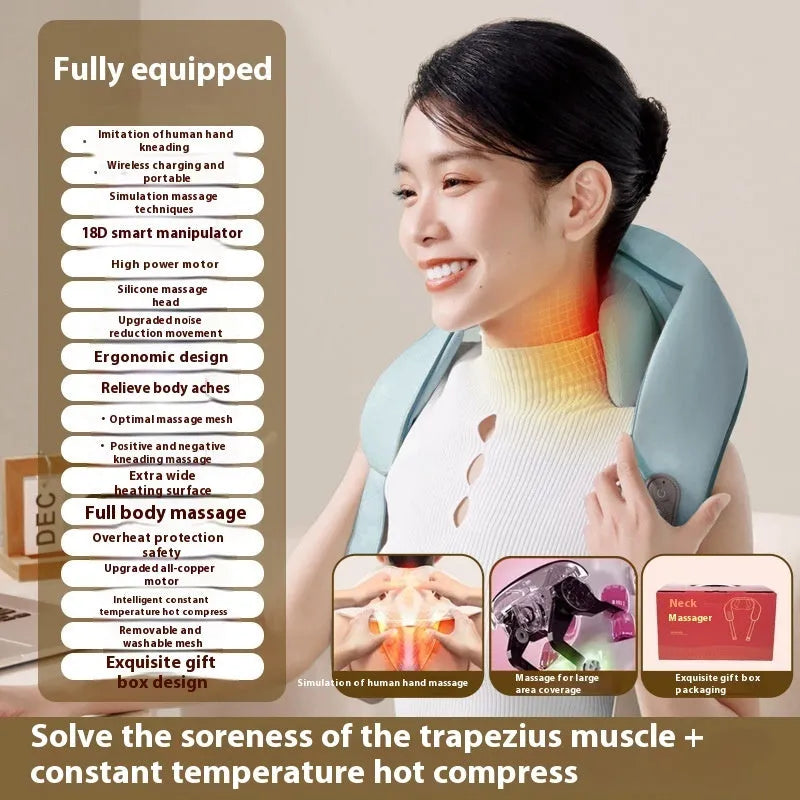Blue rechargeable foldable electric neck and back massager with multiple modes