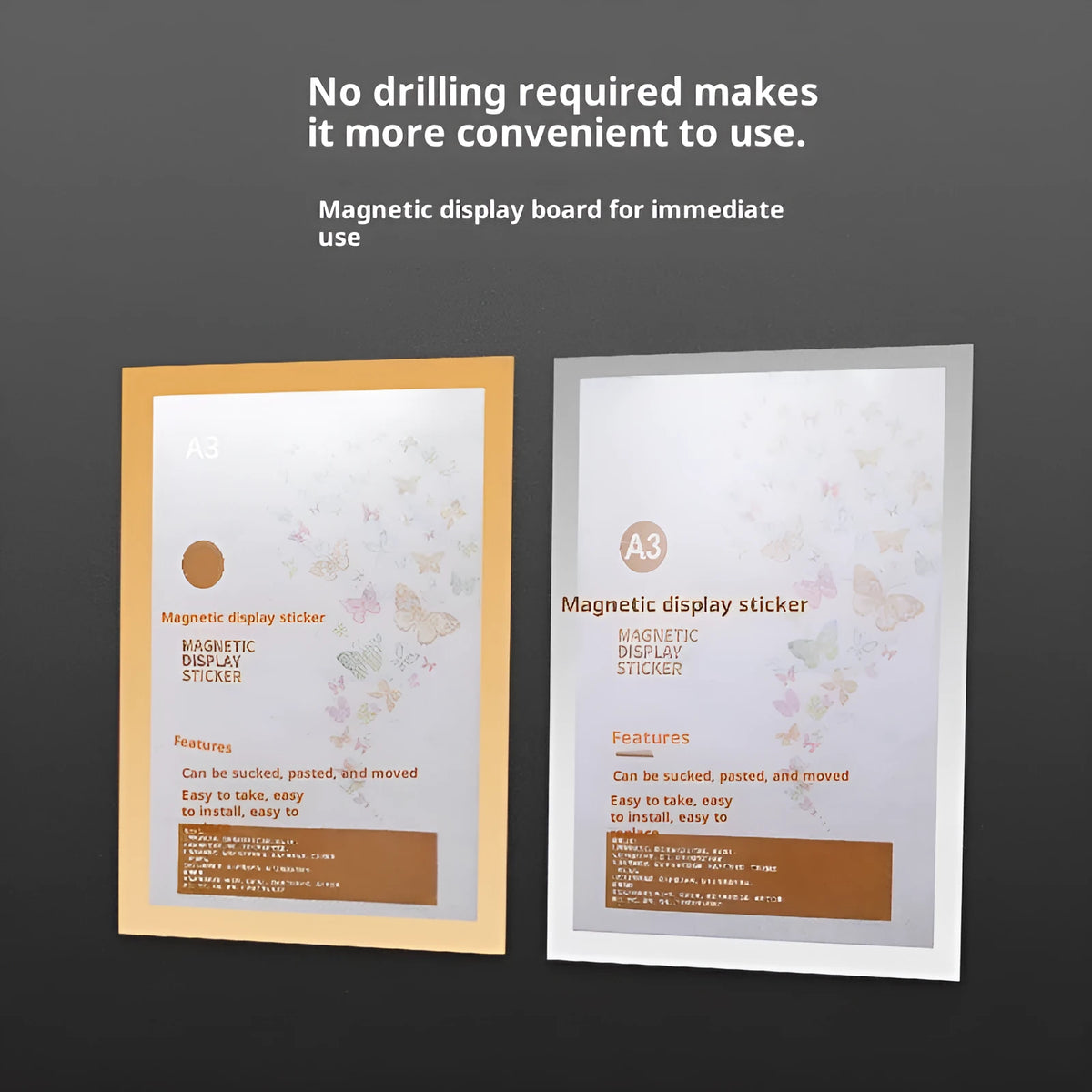 Magnetic PVC photo frame in rectangular shape, shown in black colour, for wall display of A4 print.