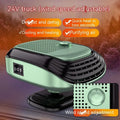 White and green warm air blower heater for trucks and cars with 12V 24V power, 5x11x13cm ABS plastic construction