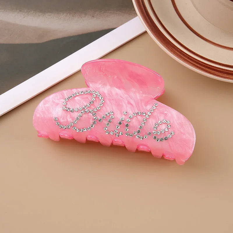 Acrylic multi-diamond barrette hair clip with shower shark clip back in pink or white double-sided drill