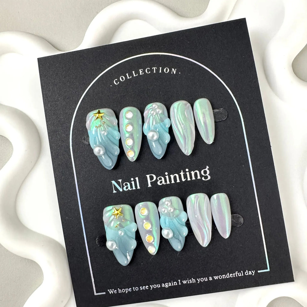 HAILANG blue shell nail stickers set with summer design in plastic wearable armour