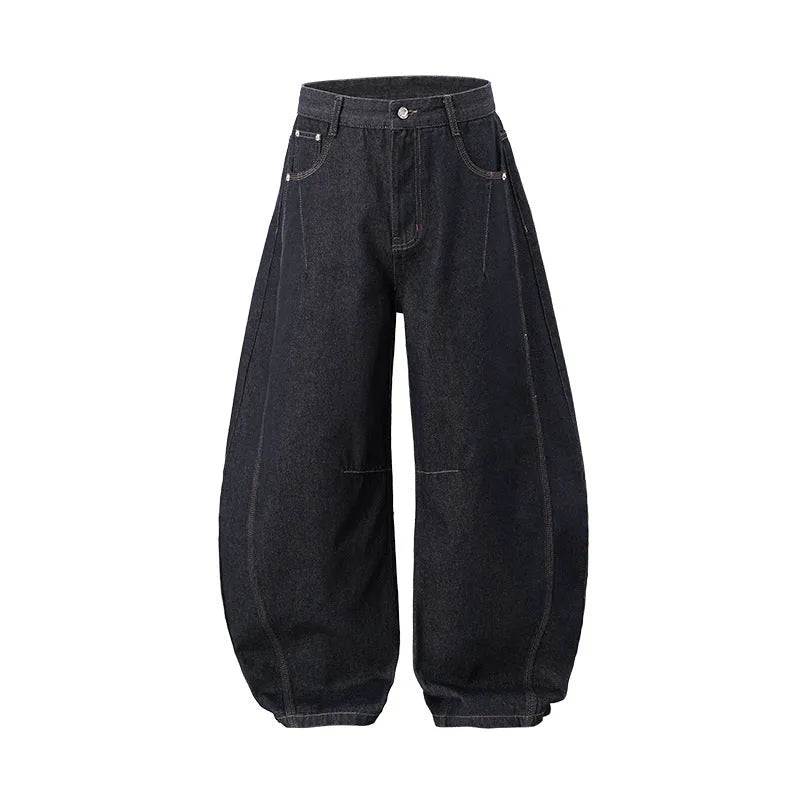 Men's wide-leg denim trousers in original cow colour with mid-waist design and relaxed fit