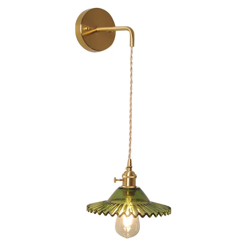 Copper lotus wall lamp with glass shade in six colour options, 22cm diameter
