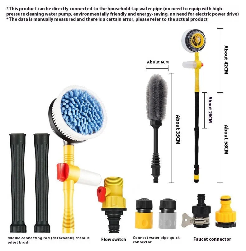 Yellow car wash mop cleaning tool with Chenille brush head and hydraulic adjustment gears