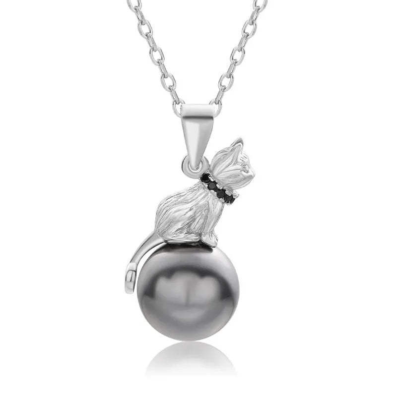 925 sterling silver cat pendant necklace with electroplated finish on 40-45cm chain