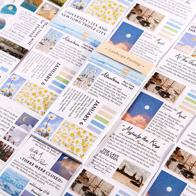 Landscape painting paper sticker pack showing 20 pieces at 60x120mm size with multiple colour options