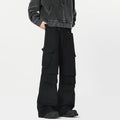 Men's straight leg casual trousers in retro high street style with cardigan button opening