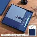 A5 notebook with PU leather cover in Business Brown colour, showing wood-free paper pages and gift box option