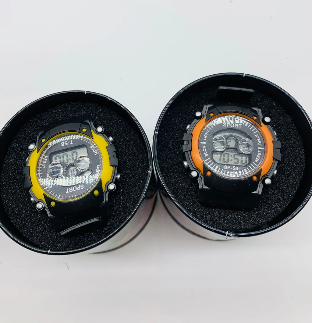 Electronic digital student watch with mixed colour large plate display and silicone strap