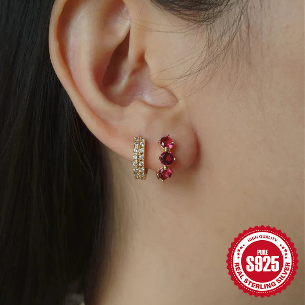 S925 sterling silver sunflower earrings with geometric shape and inlaid zircon stones in golden-three diamonds colour