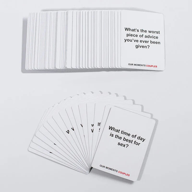 Black box of Our Time Lovers Edition communication cards for couples, showing card dimensions.