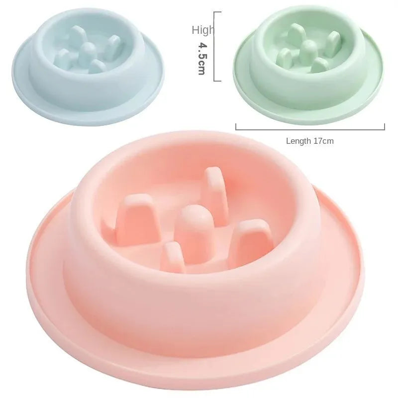PP slow food bowl for pets, 17cm diameter, 4.5cm deep, non-slip base, blue green pink options