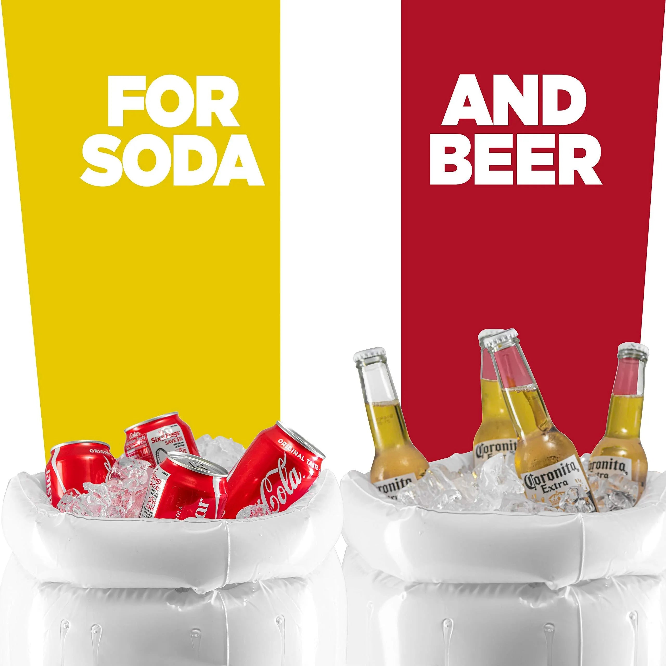 Yellow inflatable beer mug cooler pool float with drink-holding function