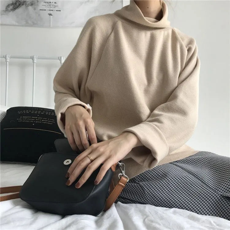Women's half-high collar long-sleeved top in 100% polyester, loose fit, available in three colours