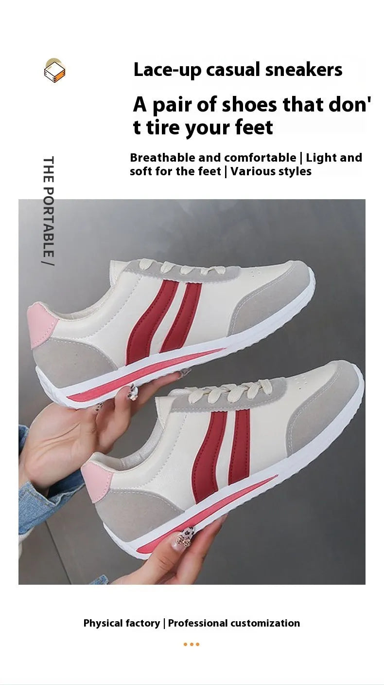 Blue and red low-top lace-up running sneakers with a round toe and rubber sole