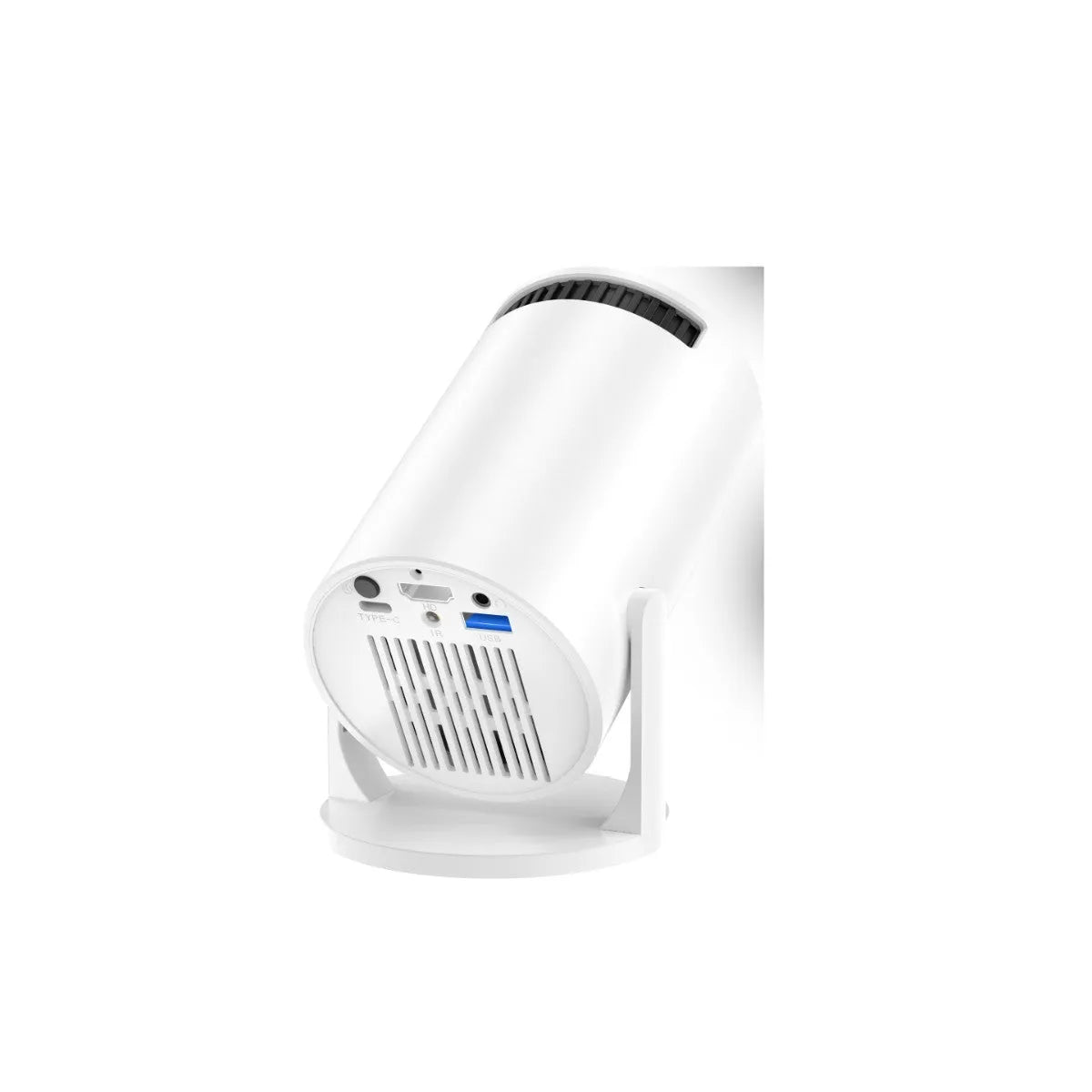 White portable projector showing wireless HD projection capability with compact design