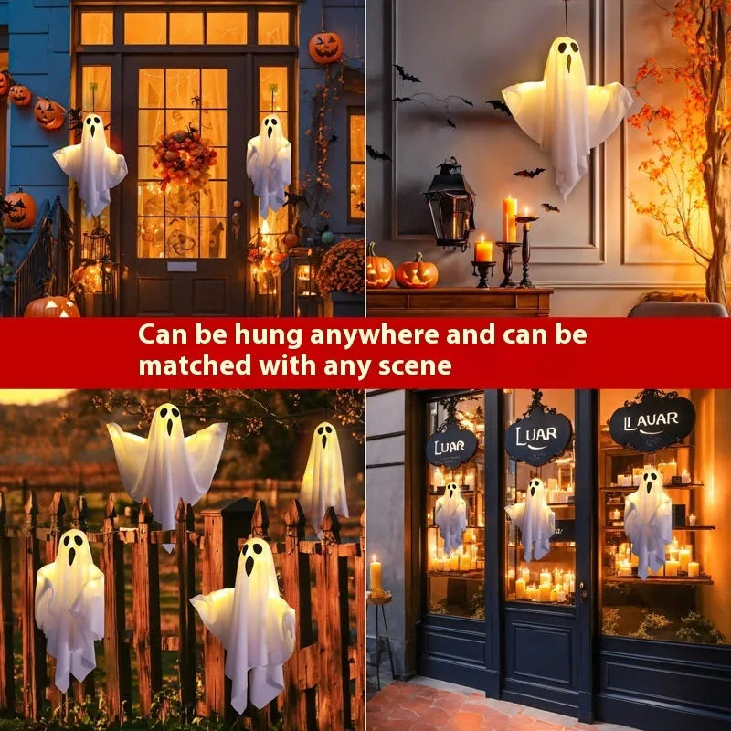 White ghost scream Halloween ambience light with cloth construction and 4.5V electronics