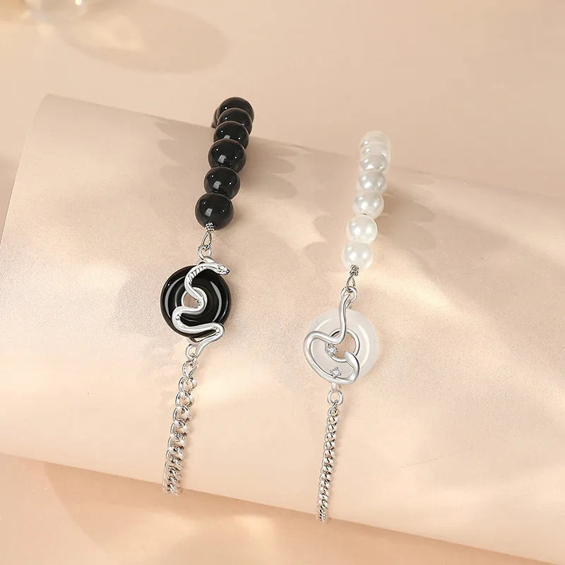 925 sterling silver couple bracelet with safe buckle and snake zodiac design in New Chinese style