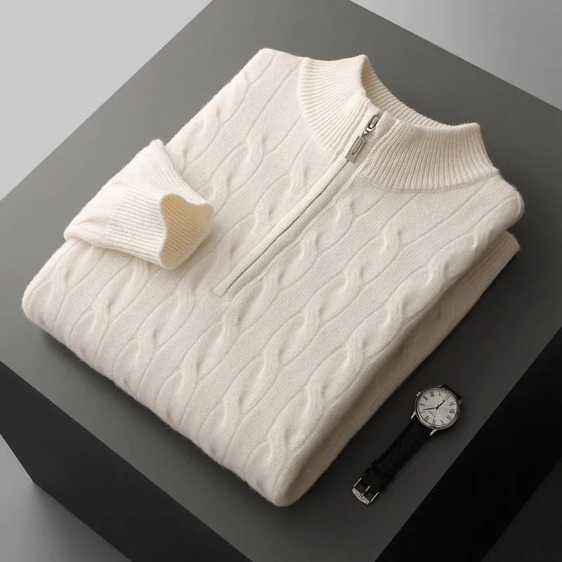 Jacquard double-strand thickened long-sleeved sweater in light camel, loose fit, sizes S-XXXL, wool content