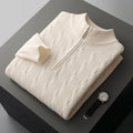 Jacquard double-strand thickened long-sleeved sweater in light camel, loose fit, sizes S-XXXL, wool content