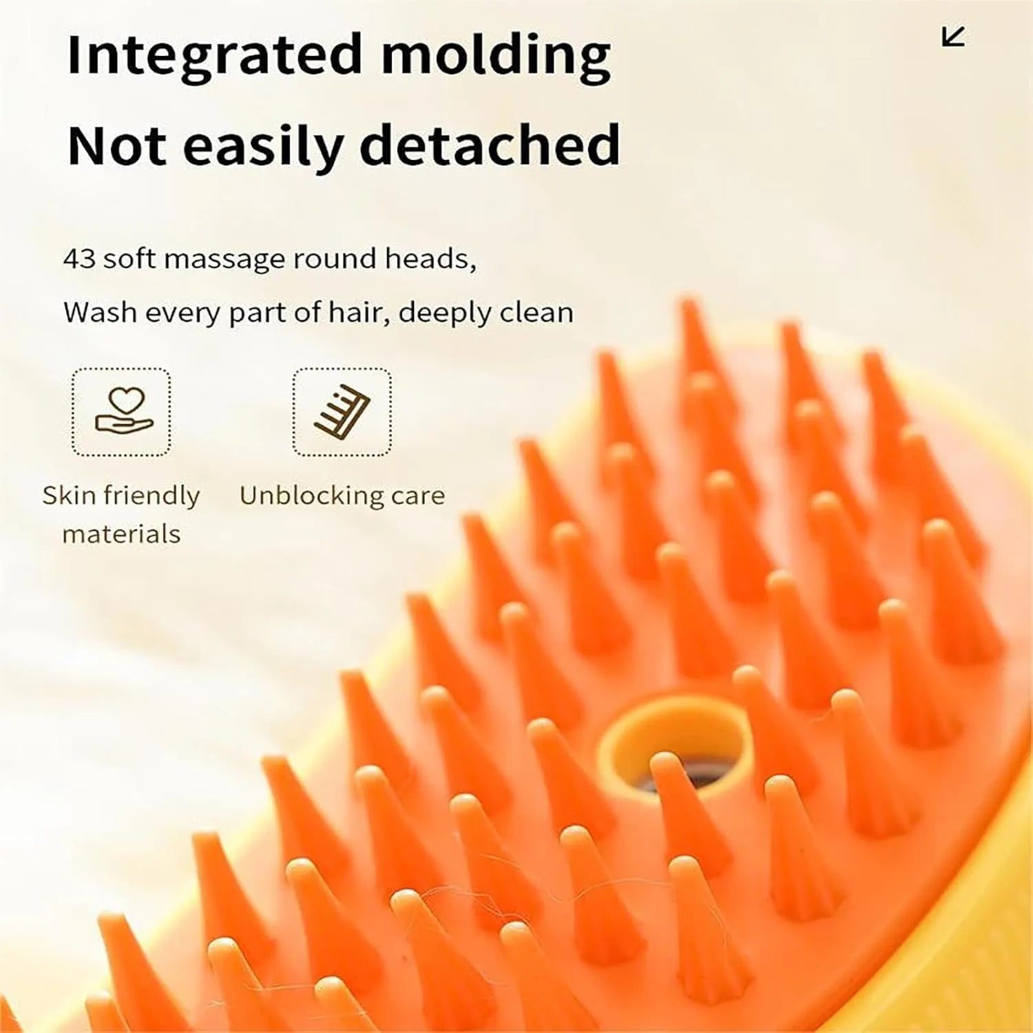 Cat Steam Brush 3-in-1 in green or yellow, showing round teeth and cat paw-shaped ends for grooming