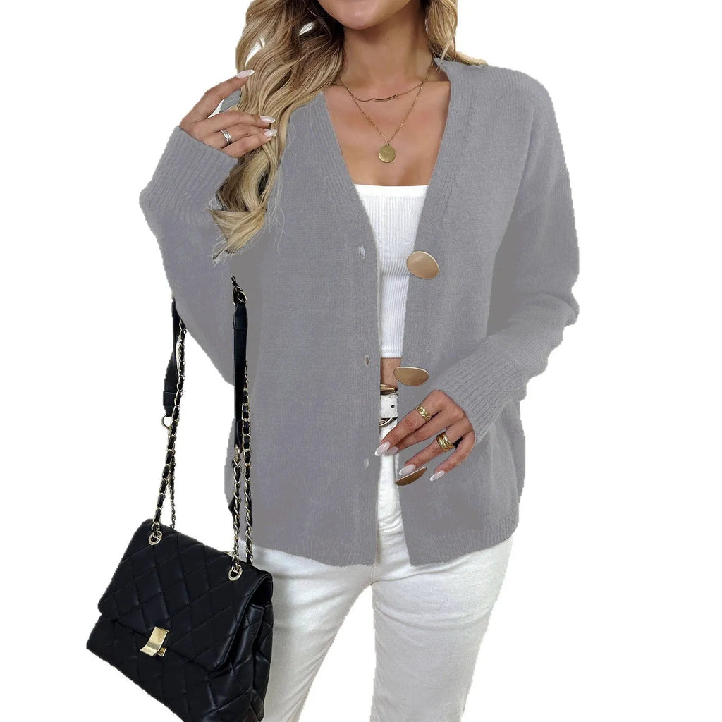 Women's deer plush sweater coat in black or grey with princess sleeves, medium thickness, and street hipster style