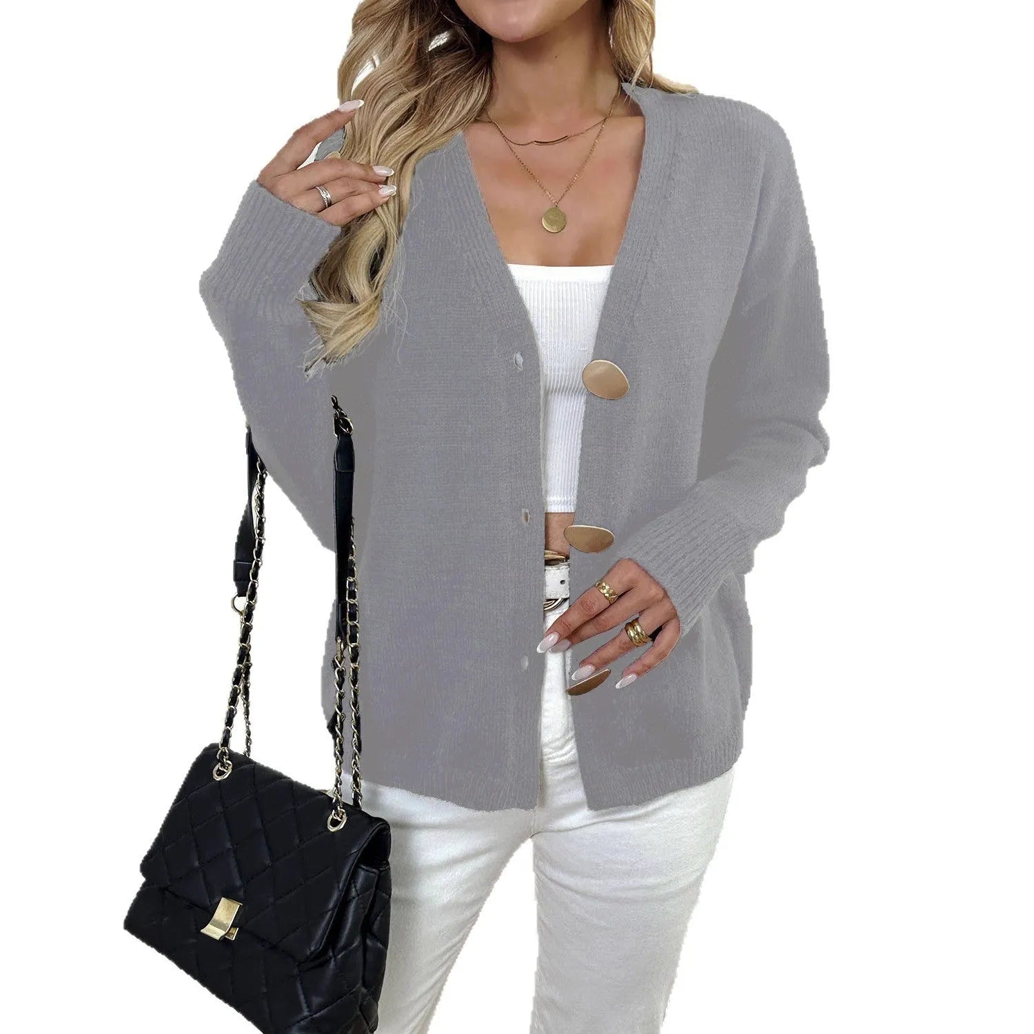 Women's deer plush sweater coat in black or grey with princess sleeves, medium thickness, and street hipster style