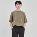 Men's brown drape knit loose fit casual T-shirt with short sleeves
