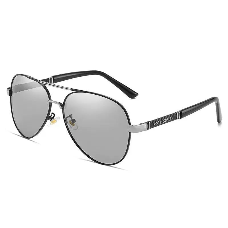 Men's polarised sunglasses with metal frame showing UV400 protection and Japanese-Korean style design