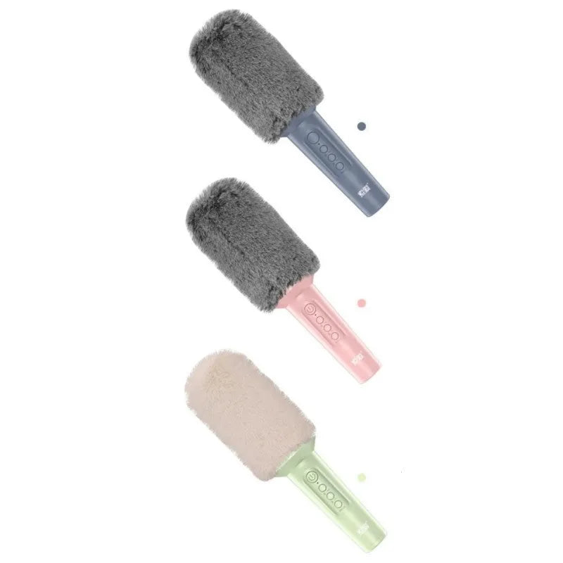 Wireless Bluetooth karaoke microphone in blue, pink, or green with 20cm length and USB charging cable