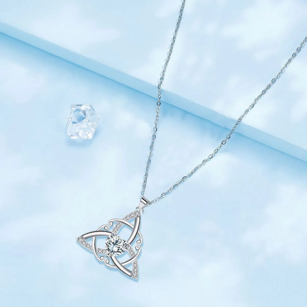 A geometry-shaped Celtic knot pendant necklace for women in an electroplated copper finish.