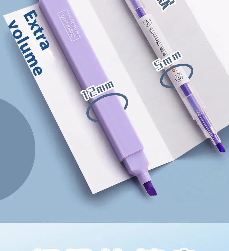Double-headed fluorescent marking pens in sets of 6 or 12, showing vivid ink colours for highlighting