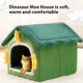 Large enclosed grey cat bed with a thick soft cushion inside, shown next to smaller size options.