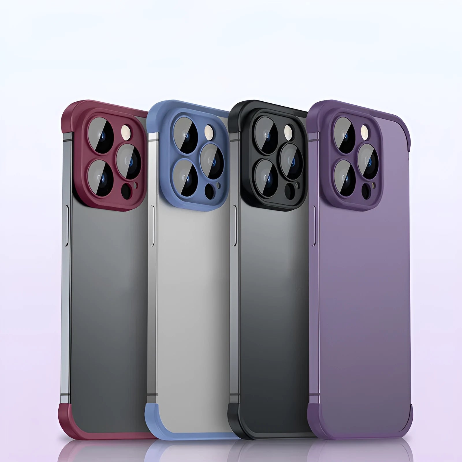 TPU mobile phone case with glass lens film for Apple iPhone in dark purple, black, red and blue colour options
