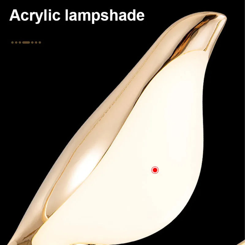 Modern minimalist magpie bird chandelier with LED lighting, measuring 35cm long by 150cm high