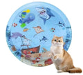 Blue cat water sensory playmat with ocean fish toys floating in water, 90cm diameter circular design