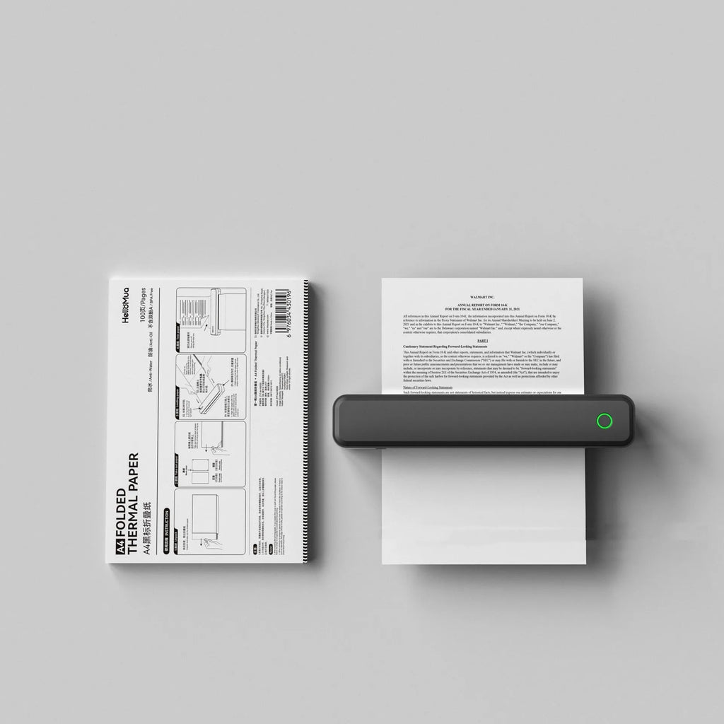 Compact thermal printer with Bluetooth connectivity for mobile drawing printing, available in black or white, dimensions 295x55x41mm