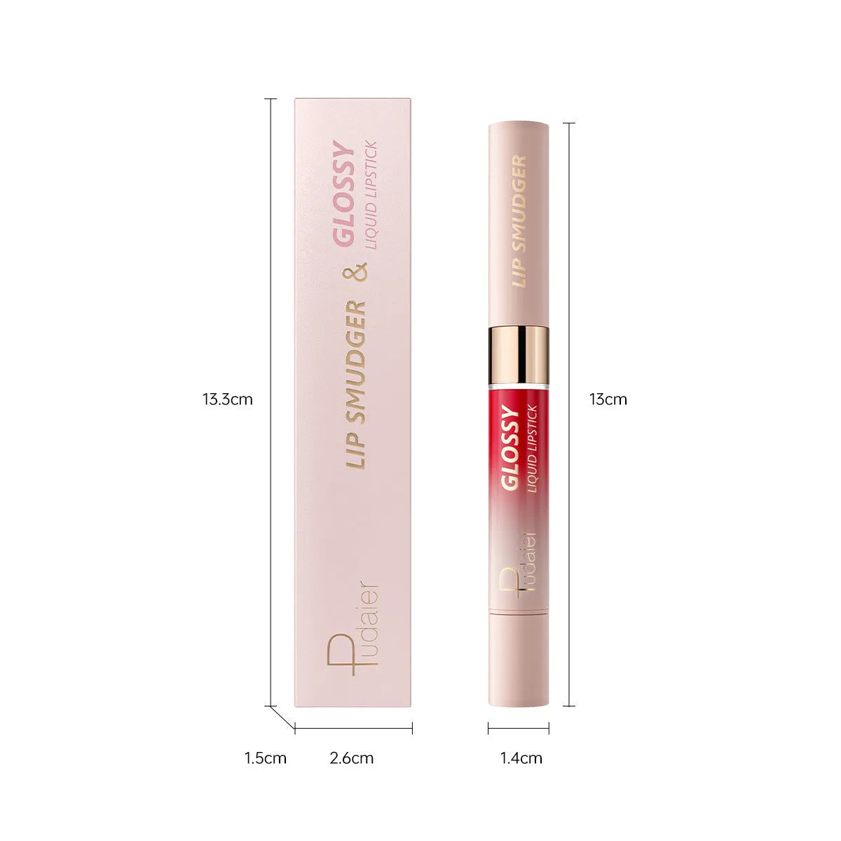 Double-headed lipstick showing matte end and gloss end with 10 colour options numbered 01-10