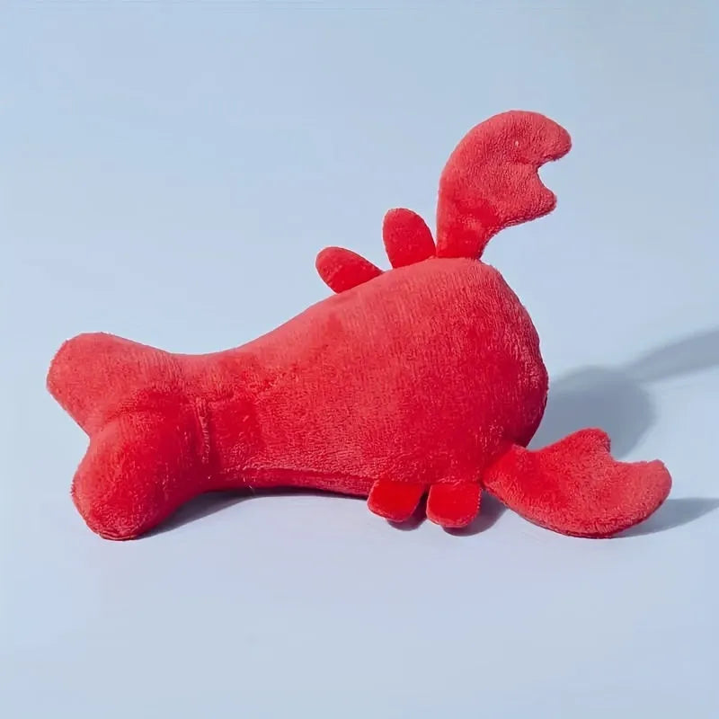 Red squeaky lobster stuffed dog toy measuring 12.5cm with detailed appendages