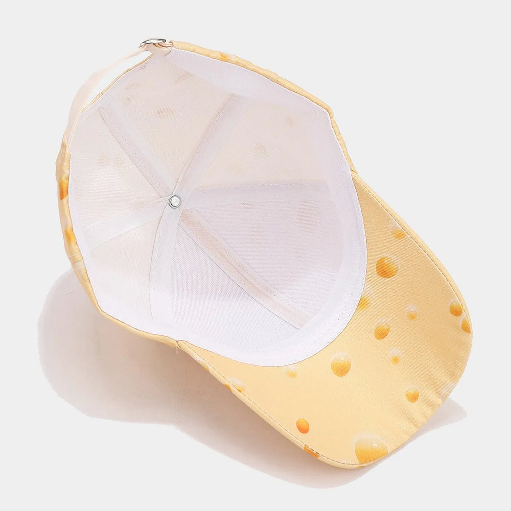 Personalised cheese pattern peaked cap with full print design and adjustable strap