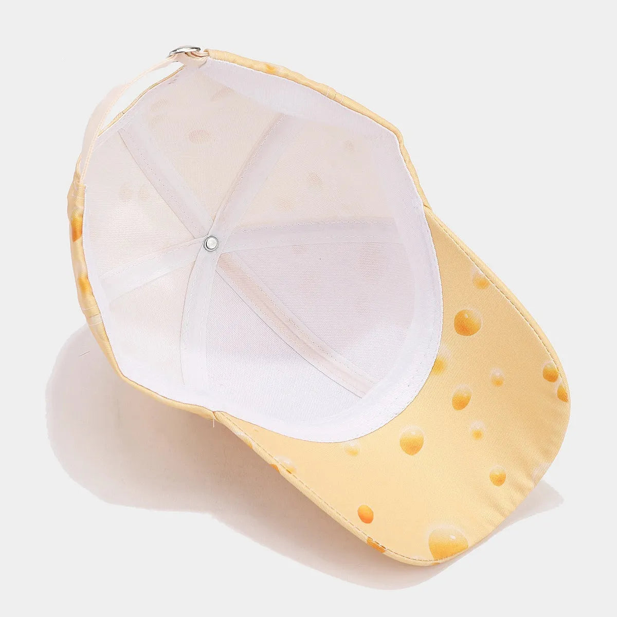 Personalised cheese pattern peaked cap with full print design and adjustable strap