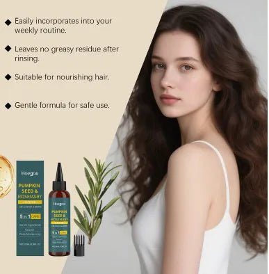 Rosemary hair care essential oil set showing 100ml bottle, pointed applicator tip, and hair comb for scalp treatment