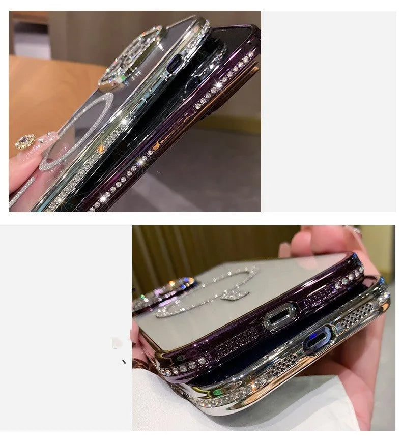 Wireless magnetic phone case in Deep Purple with soft silicone back plate and electroplated accents for iPhone models