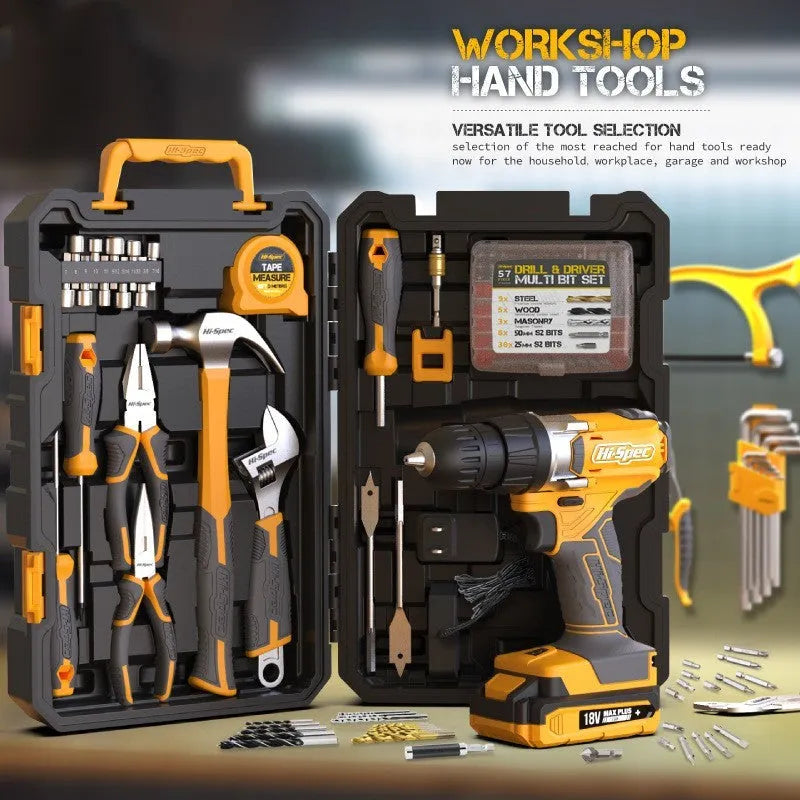 82-piece chrome-vanadium steel tool combo set in grey-yellow, 39.5cm case for furniture installation