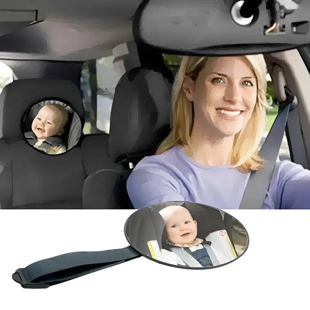 Black baby safety seat rearview mirror with adjustable strap for cars