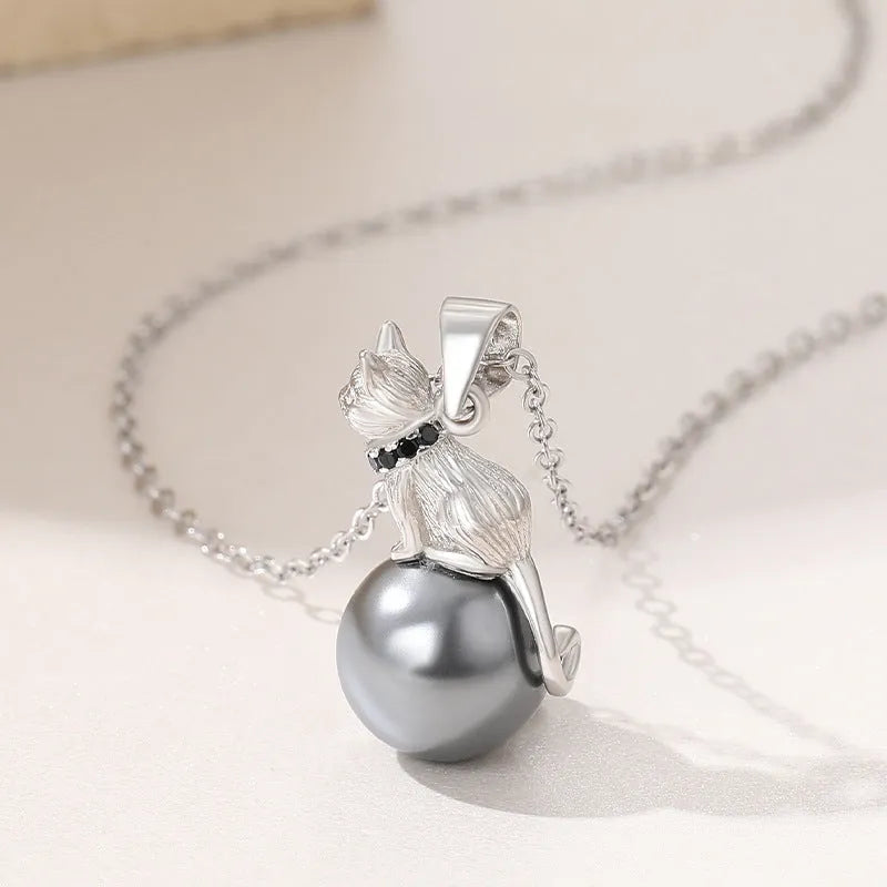 925 sterling silver cat pendant necklace with electroplated finish on 40-45cm chain